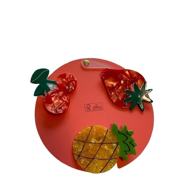 Pink Linen Strawberry | Pineapple | Cherry | Hair Clips Set Of 3 - Picture 2 of 6